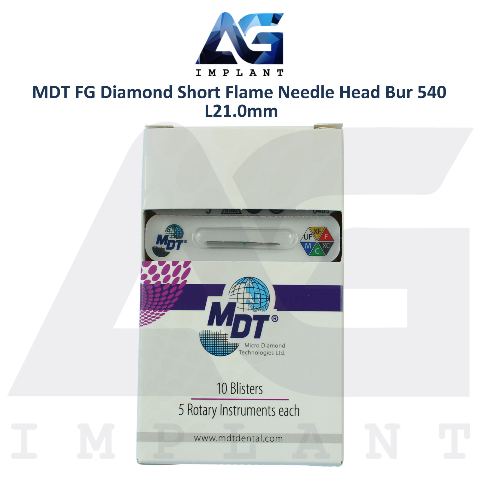MDT Dental FG Diamond Coated Short Flame Needle Head Bur 540 L21.0mm Contouring