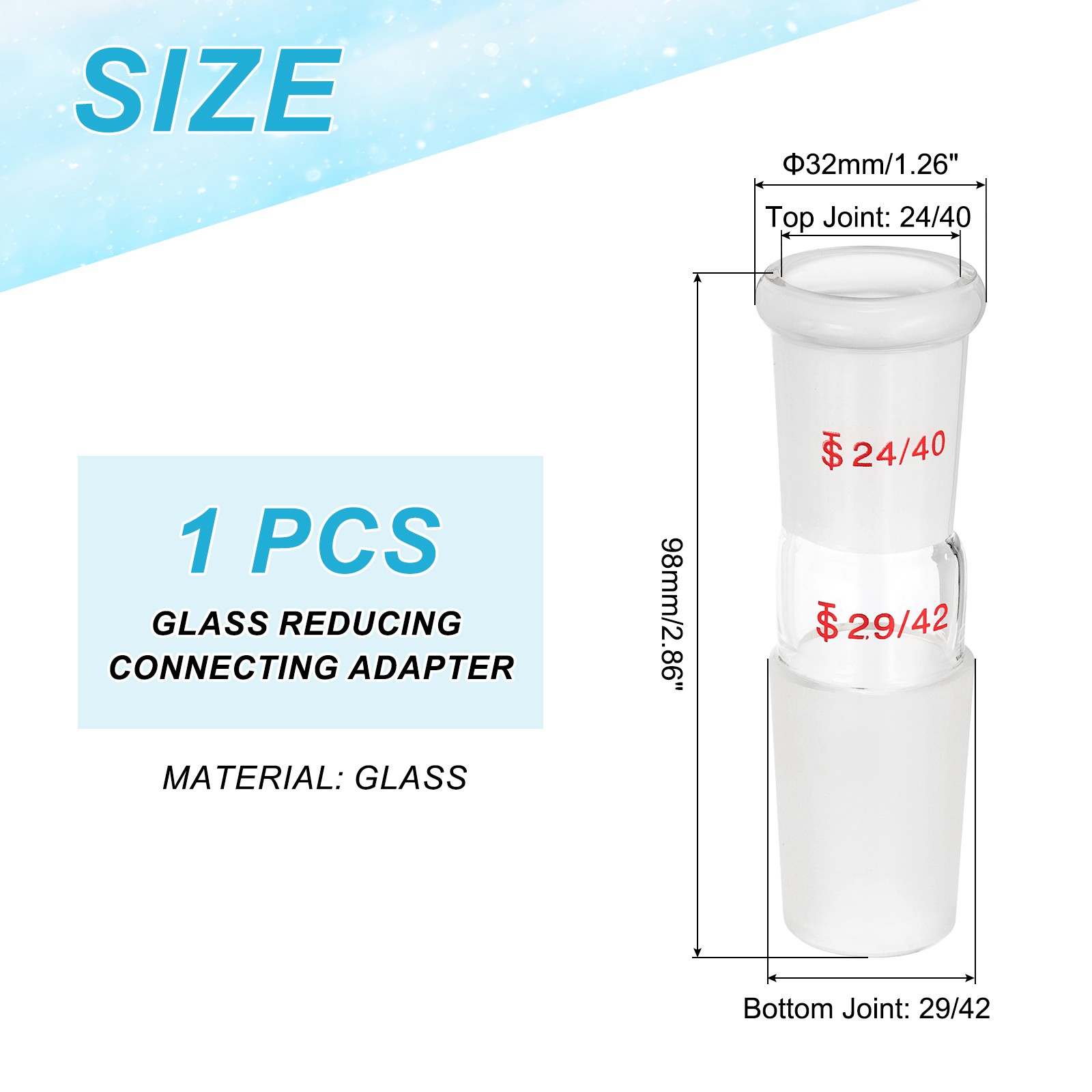 Glass Reducing Connecting Adapter, 1 Pcs from 24/40 to 29/42, Style 13
