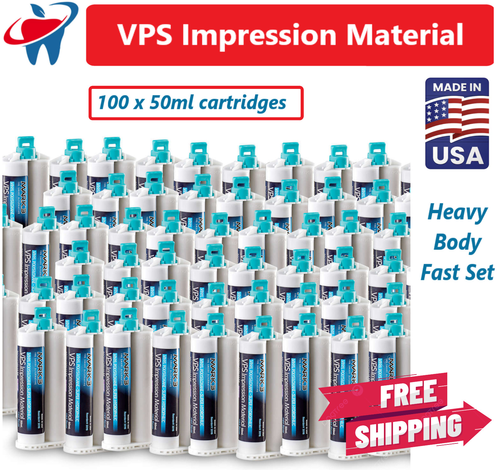 Heavy Body FAST Set, Dental VPS Impression Material, PVS, 100 x Box, MARK3, USA