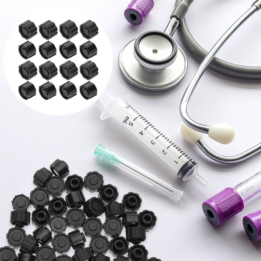 50PCS Syringe Tip Caps Black Syringe Adapter Plugs Dispensing Needle Tip Cap