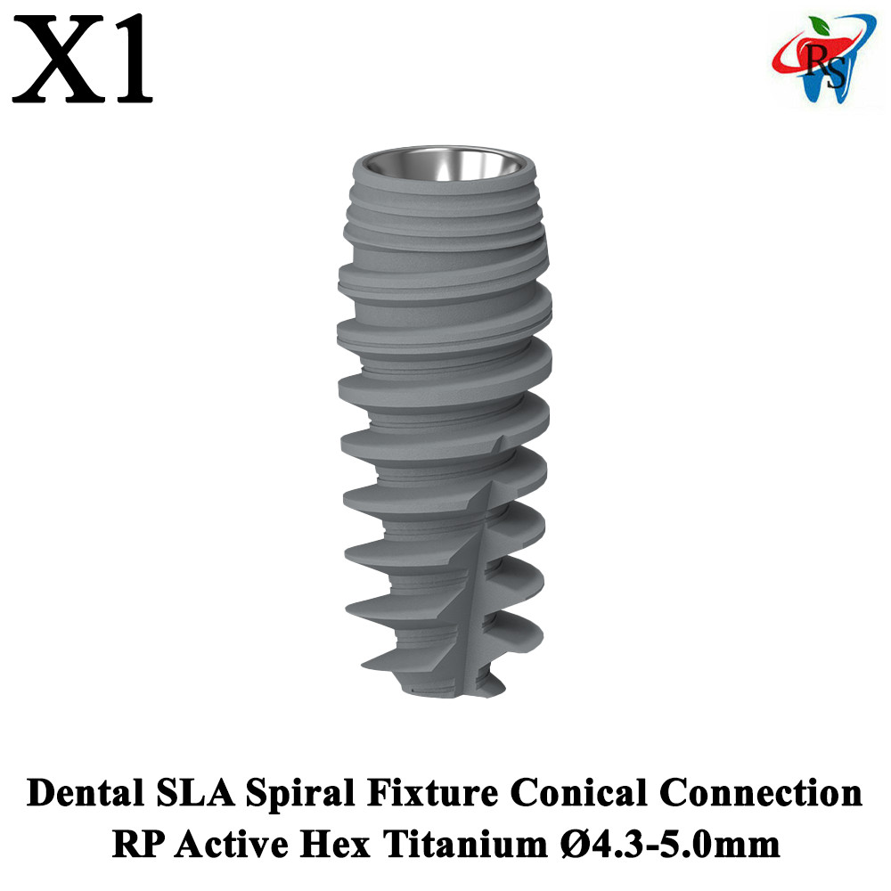 1x Dental SLA Spiral Fixture Conical Connection RP Active Hex Titanium Ø4.3-5mm