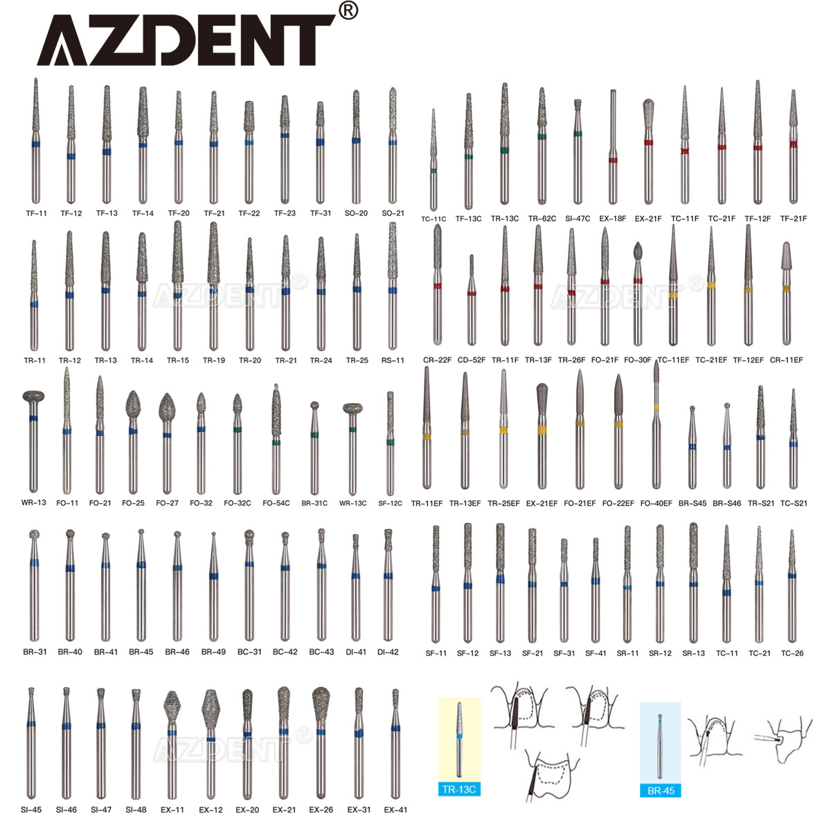 10Packs/50Pcs AZDENT Dental FG Diamond Drill Burs for High Speed Handpiece