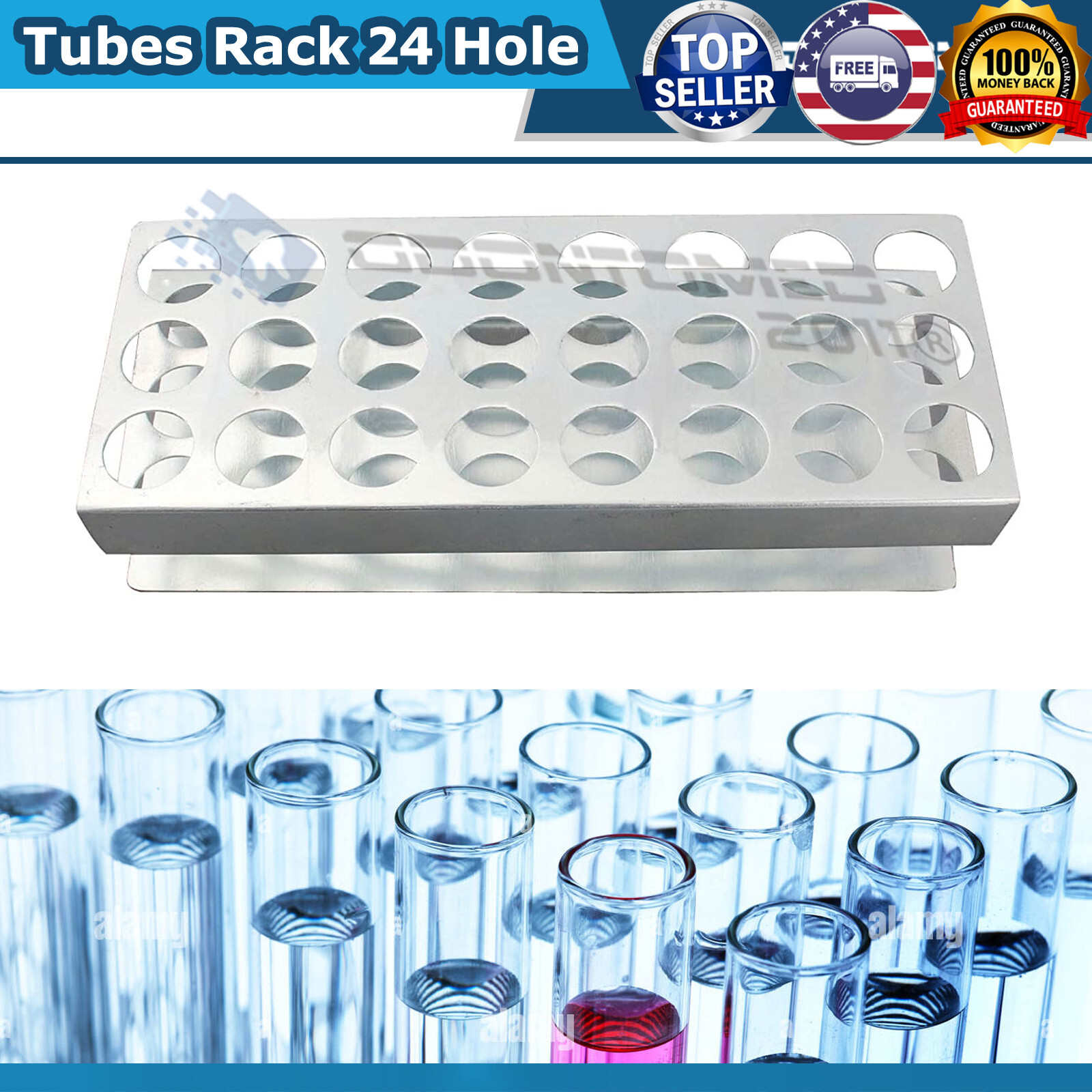 2 TEST TUBE RACKS 24 TUBES TEST TUBE HOLDER FRAME ALUMINIUM LAB SUPPLIES ODM