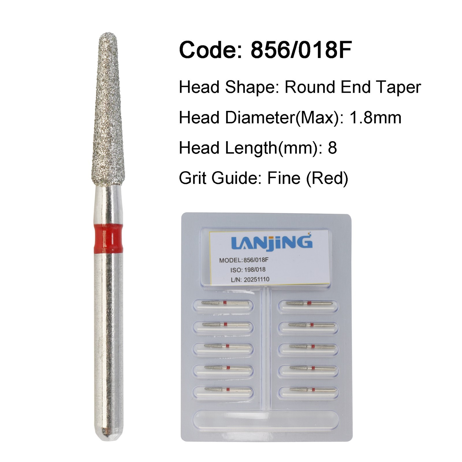 Dental Diamond Burs FG Round End Taper Cylinder High Speed 850 856 Friction Grip