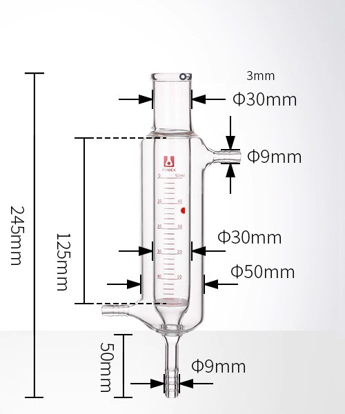 Glass Reaction Tube G3 Core with Scale, Double Layer for Peptide Synthesis