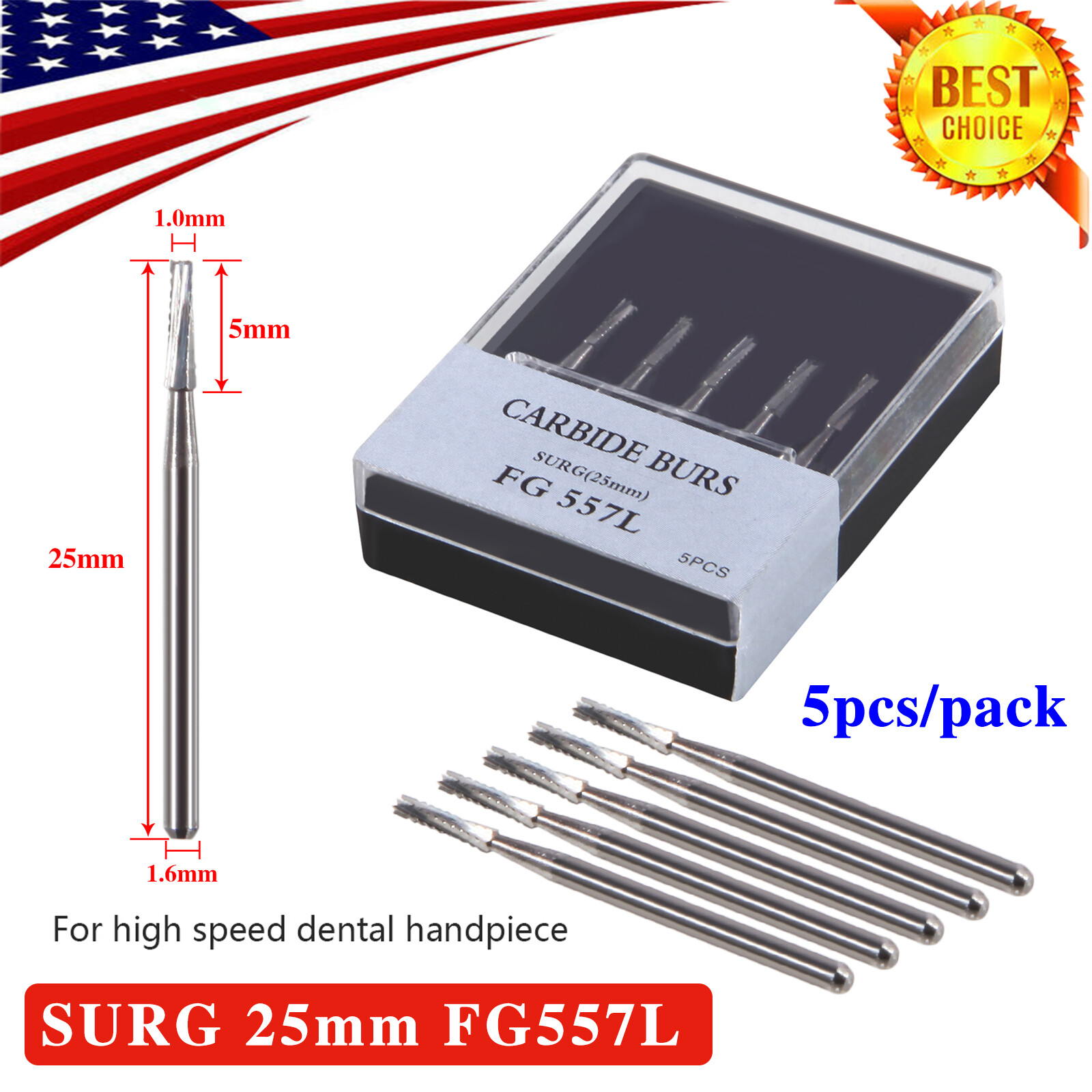 Dental Bur 557L Burs Surgical FG SURG 25mm FGOS Carbide Long Shank
