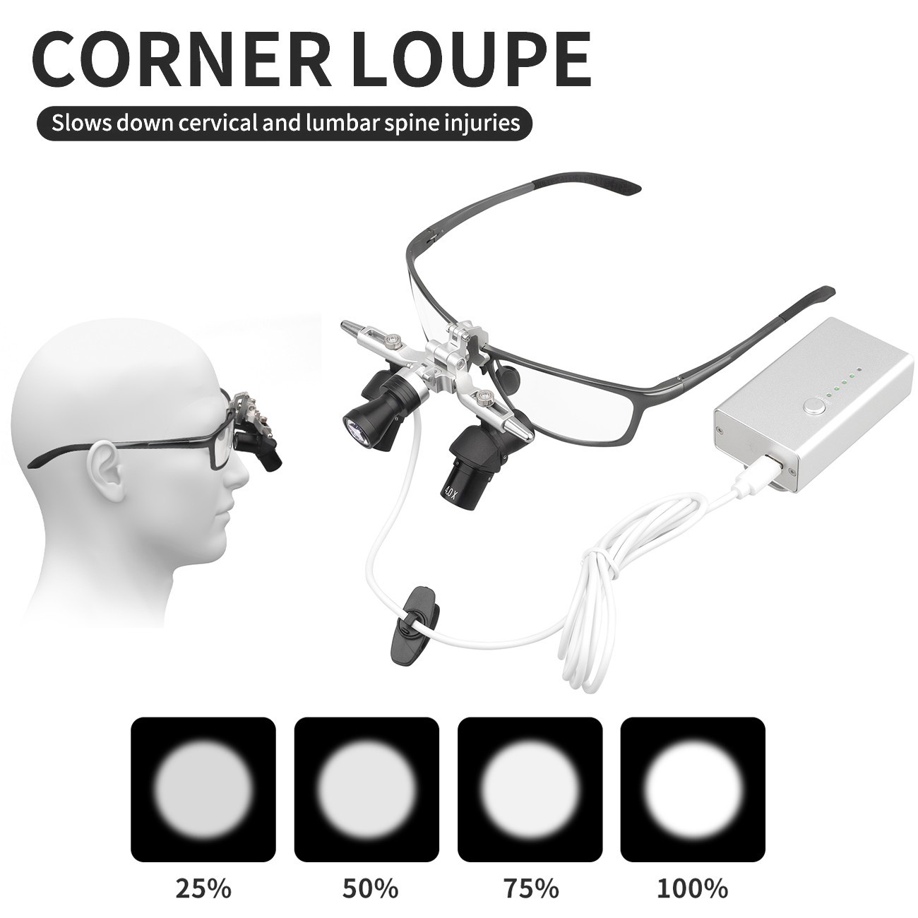 Ergo Optical Dental Loupes 48° 4X Flip up Magnifier 5W Adjustable Headlight US