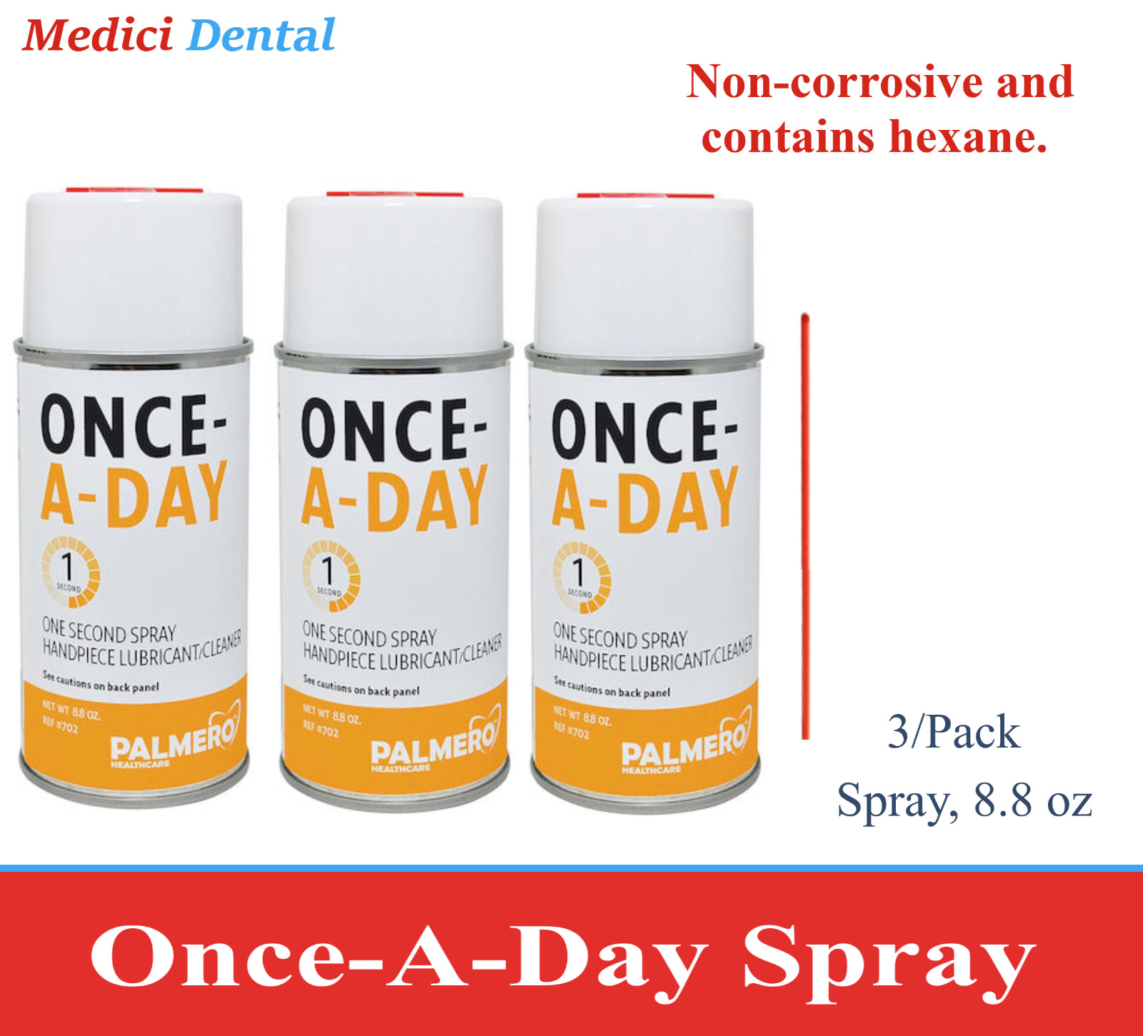 Dental Handpiece Lubricant Once-A-Day Spray cleaner, non-corrosive, 3/Pk Palmero