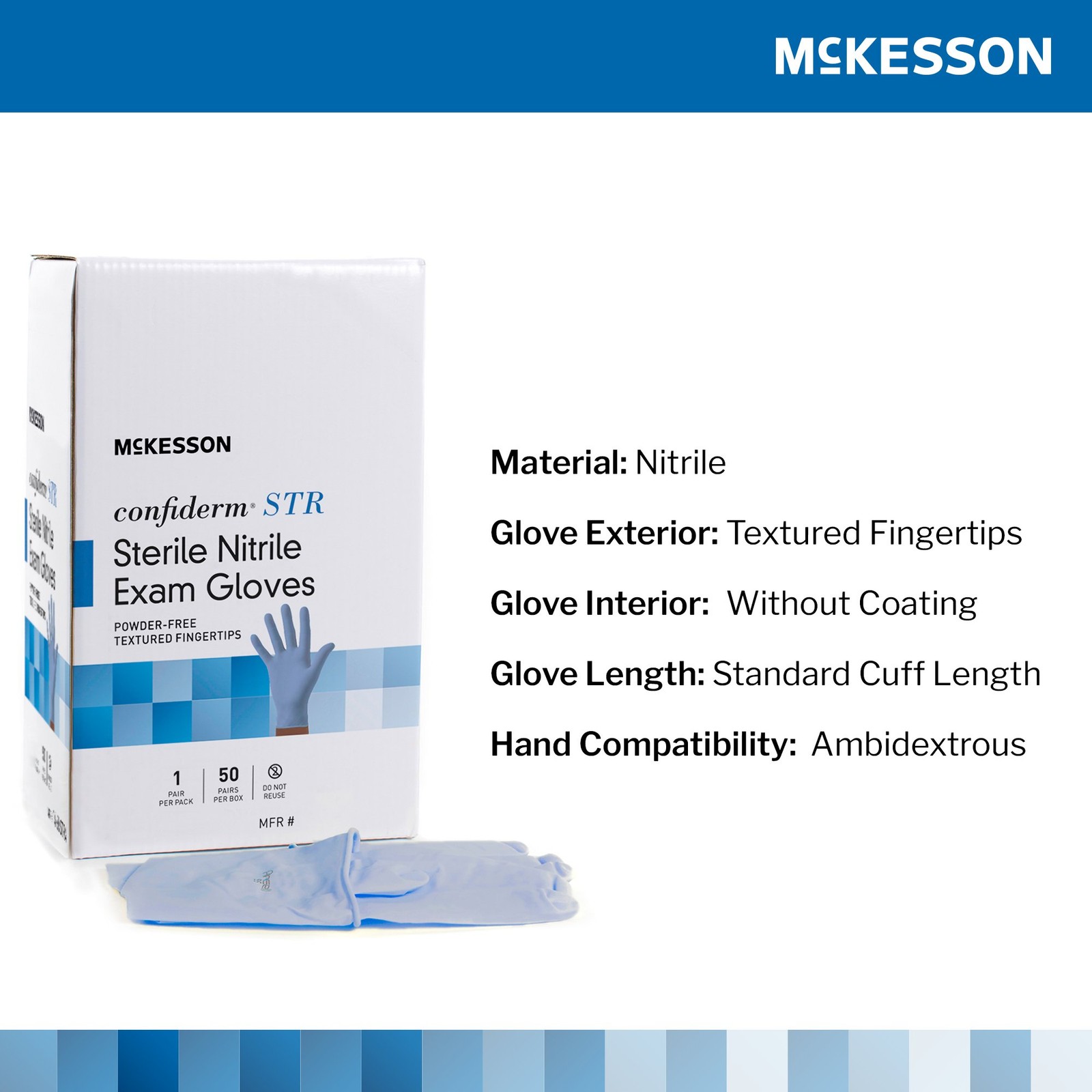 McKesson Confiderm STR Nitrile Exam Glove Standard Cuff Length LARGE 50 per Box