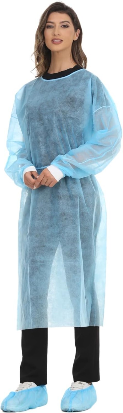 Disposable Isolation Gown Polypropylene Long Sleeve Blue Pack of 15