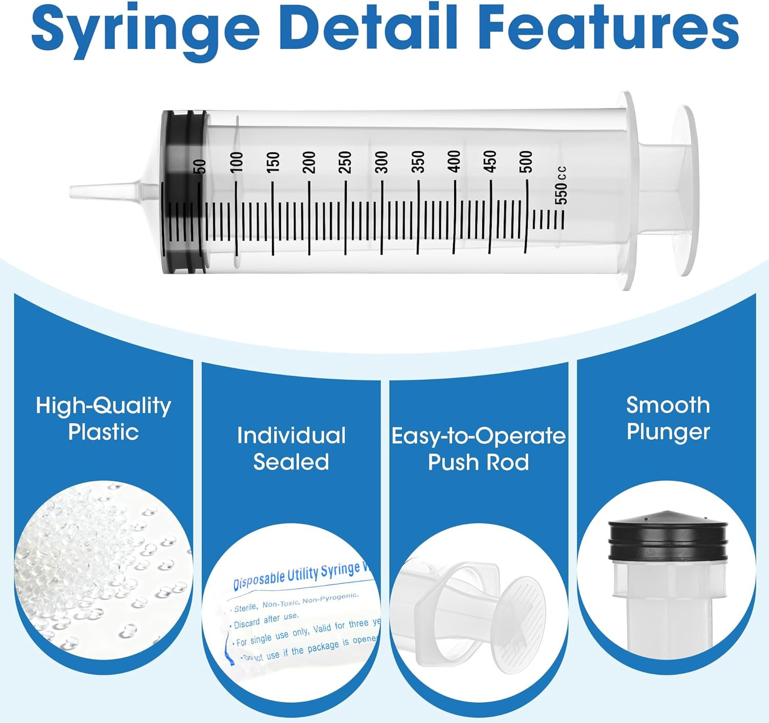 500Ml Plastic Syringe for Liquid – Large Syringes with Adapter for Scientific La