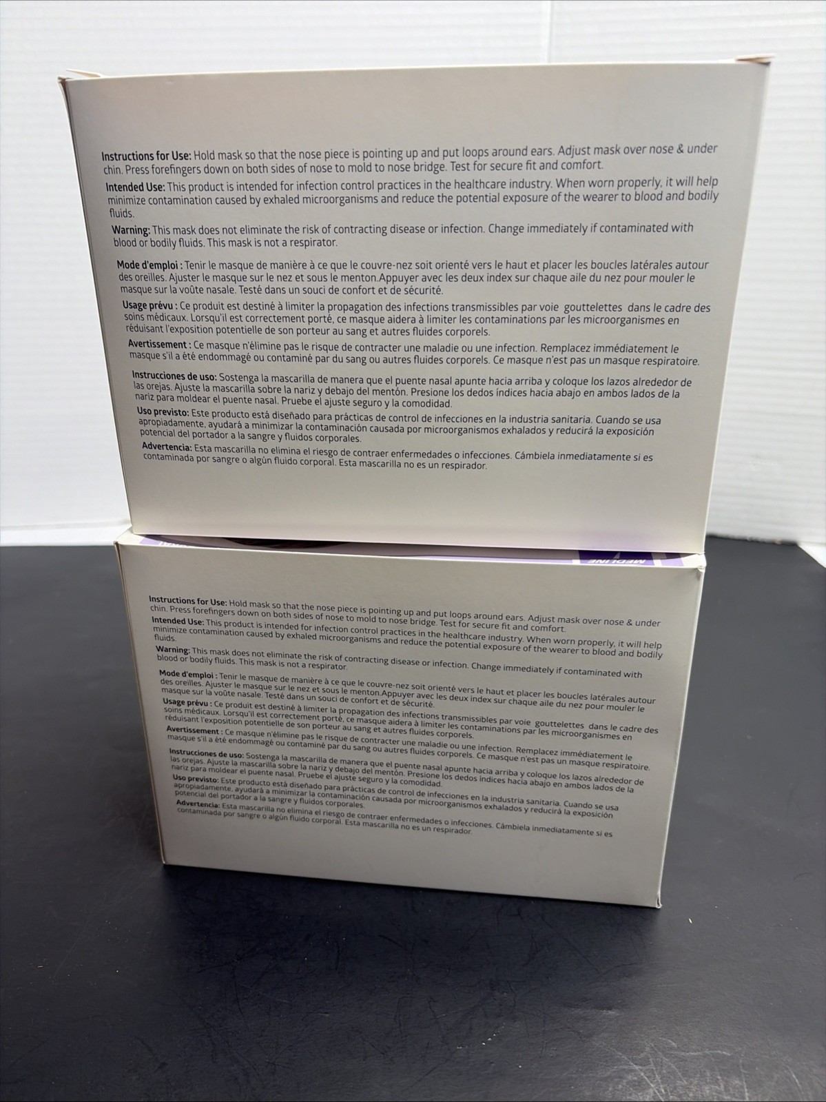 2 pack Medline Procedural ASTM Level 3 Procedure Face Mask, Ear Loops, Box of 50