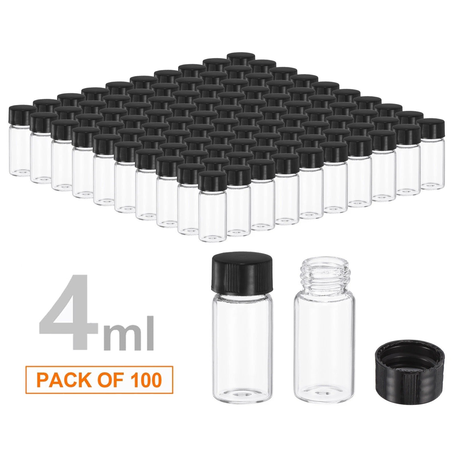 100 Pcs 4ml Glass Vials with Screw Caps Clear Liquid Vial Sample Vials Lab Vials