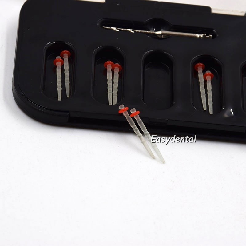 1.2mm Dental Oral Glass Screw Thread Resin Fiber Post Red Ring +1 Drill 10Pcs