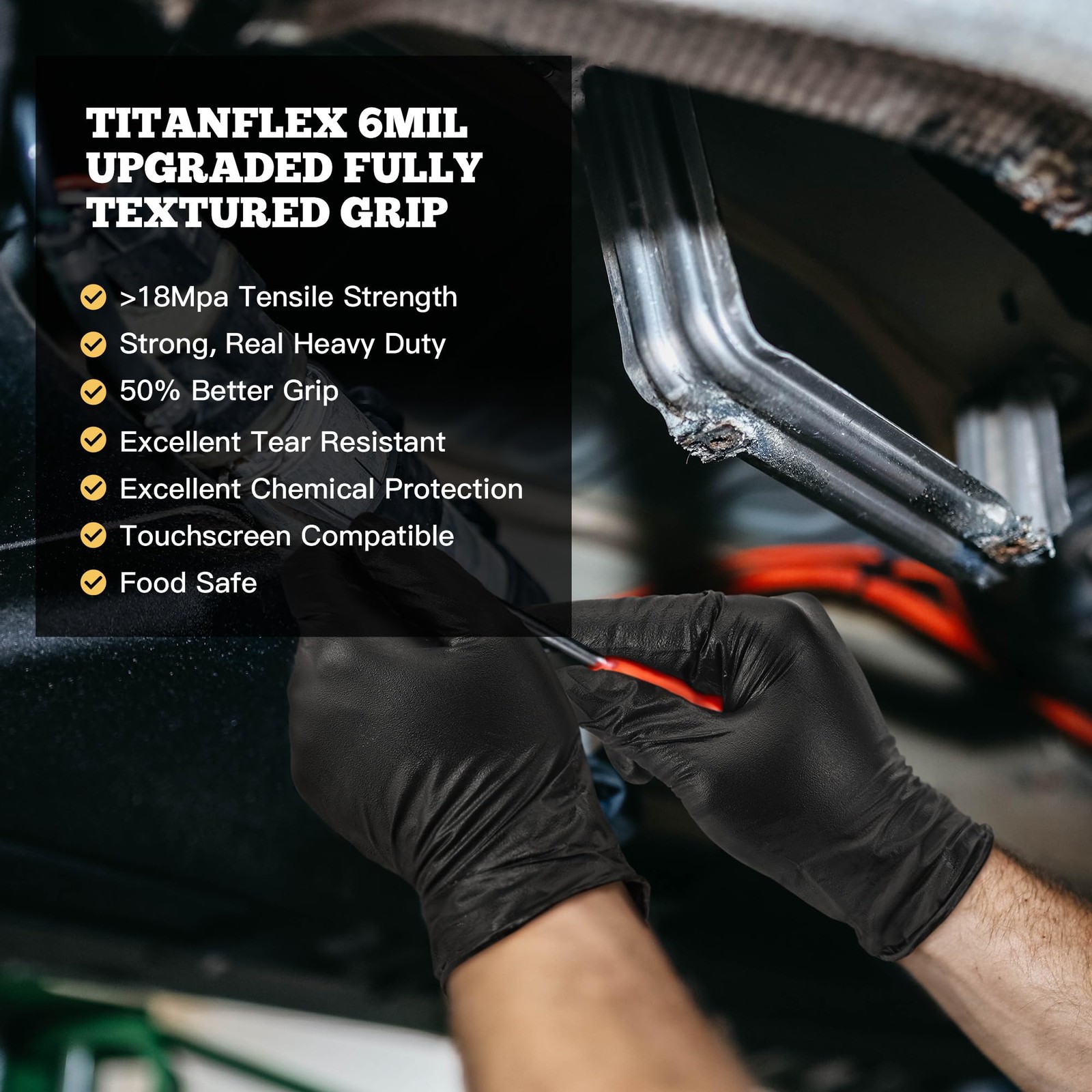 Heavy-Duty Black Disposable Nitrile Gloves, Box of 100, 6-mil, Fully Textured…