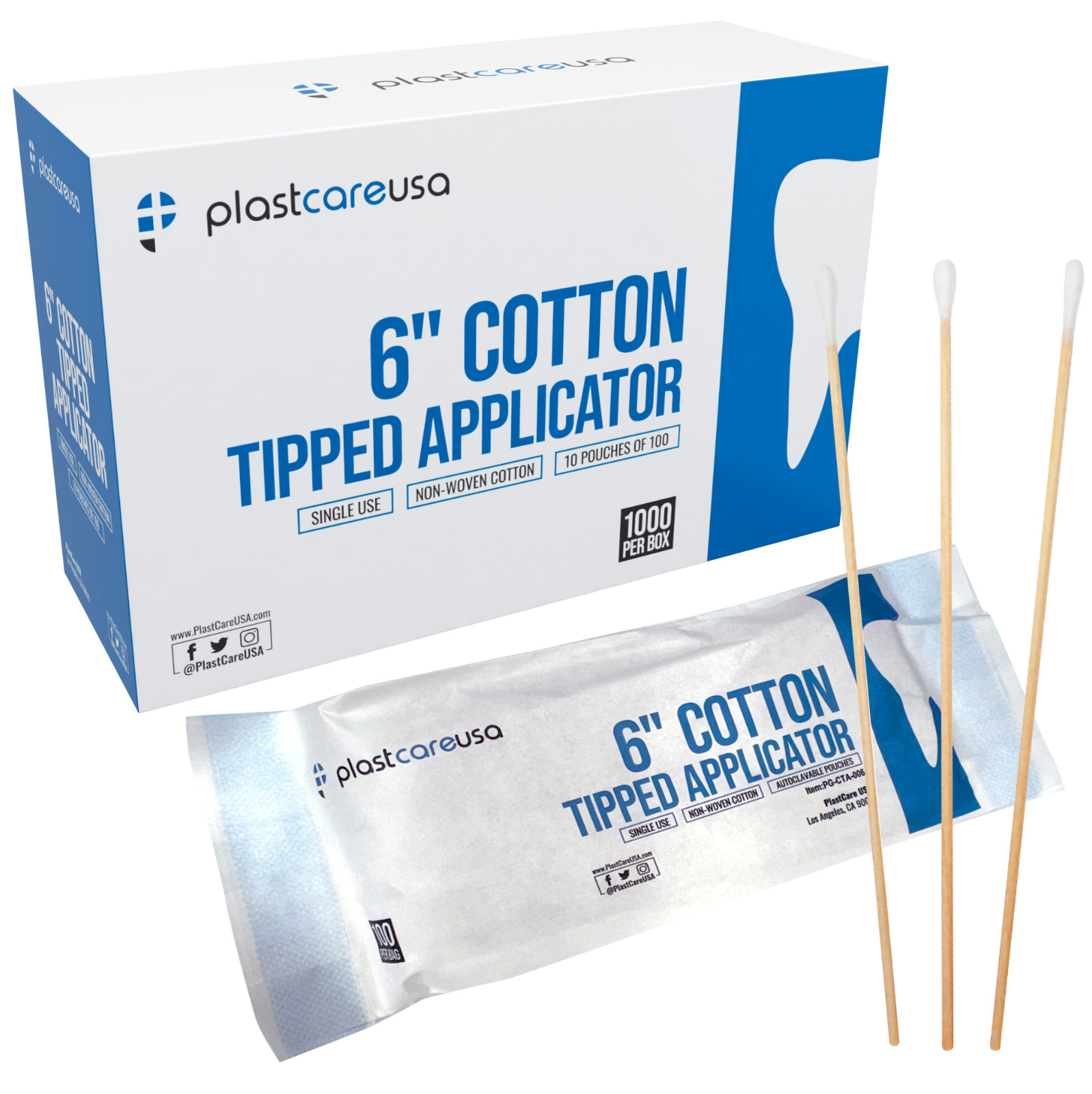 6″ Cotton Tip Applicators – 1000 (10 x 100) Medical Swabs, Dental Wood Sticks