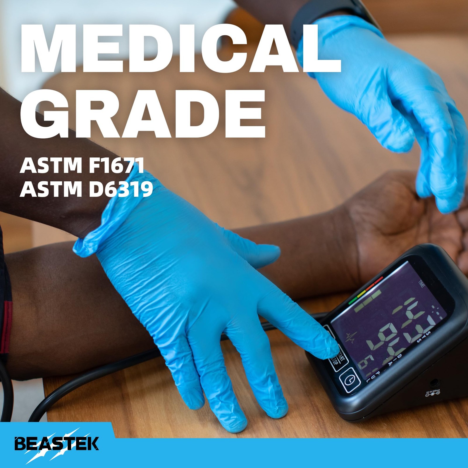 Beastek Blue Nitrile Exam Gloves, 4 mil Powder-Free Large, Large (Blue)