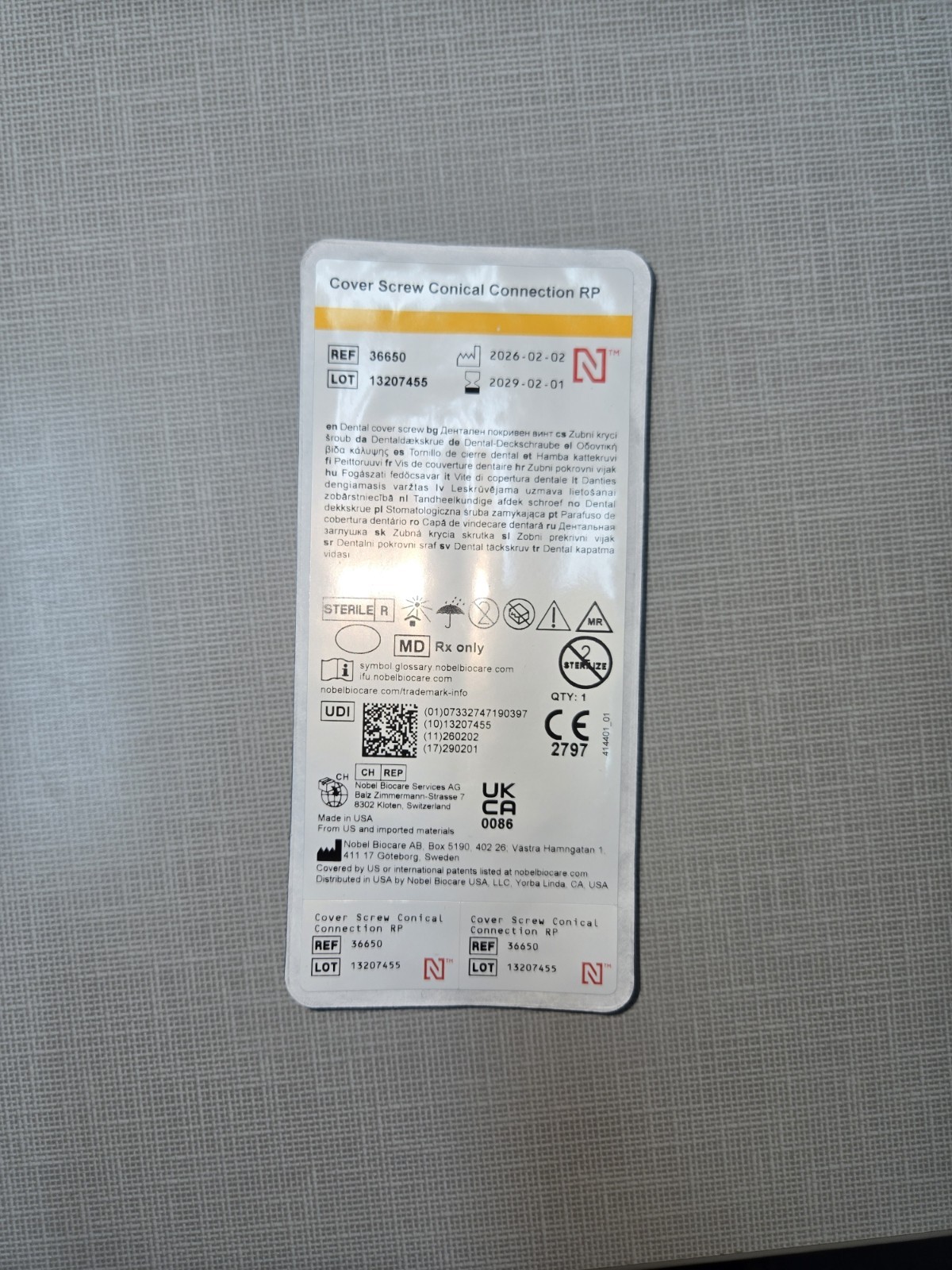 Nobel Biocare Conical Connection RP Cover Screw