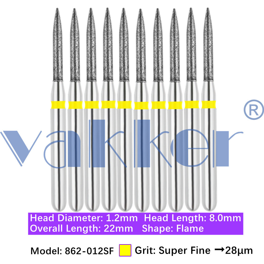 Vakker 10pc/pk Dental Diamond Burs Flame Shape Diamond Bur