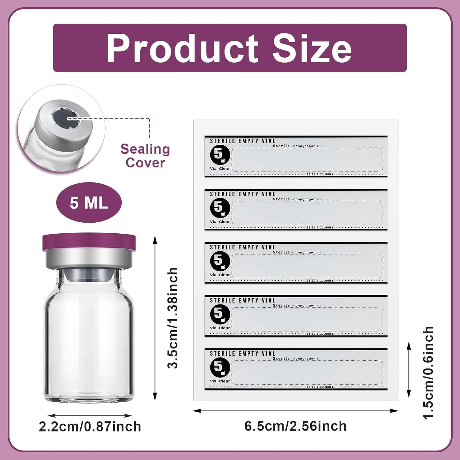 20 Pcs 5Ml Sealed Sterile Empty Vials with Self Healing Injection Port Glass Pen