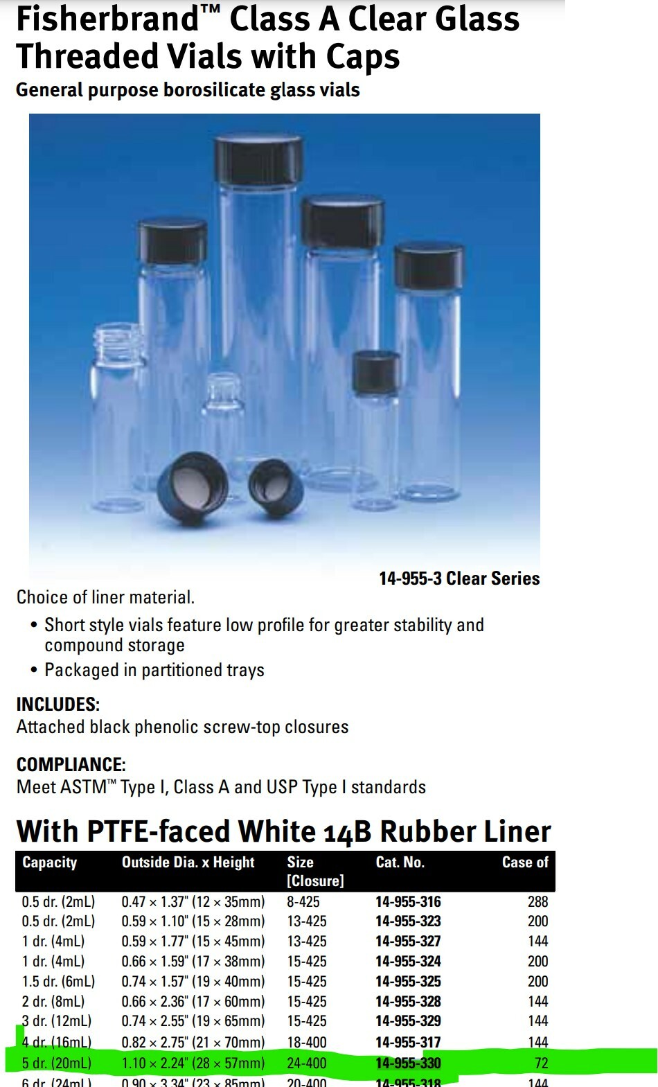 20ml Clear Borosilicate Sample Vials with Black Phenolic Rubber Caps [A8TP]