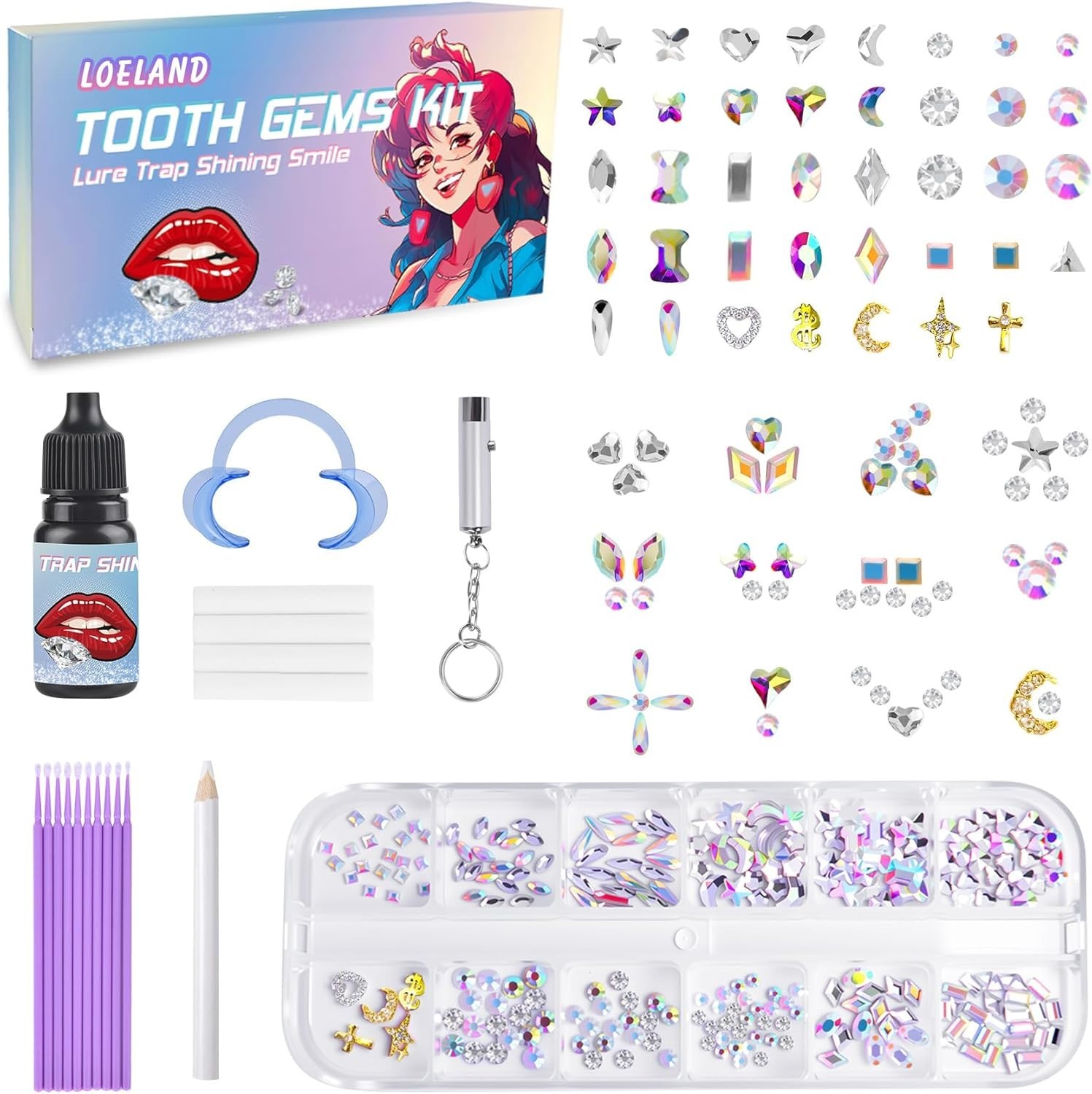 Stylish DIY Tooth Gem Kit: 200+ Crystals for Effortless Smile Transformation