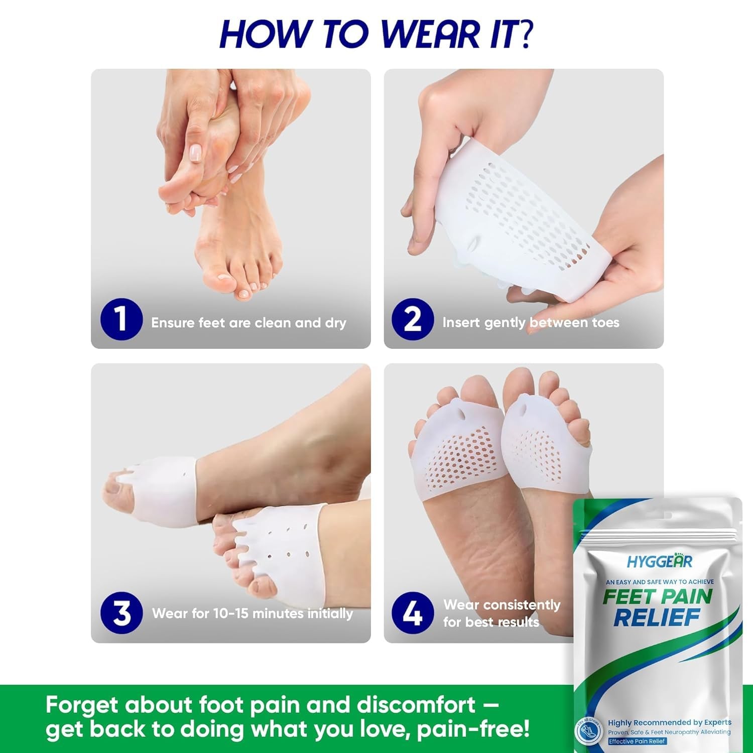 Hyggear Silicone Toe Separators (Left & Right Pair), One Size, White