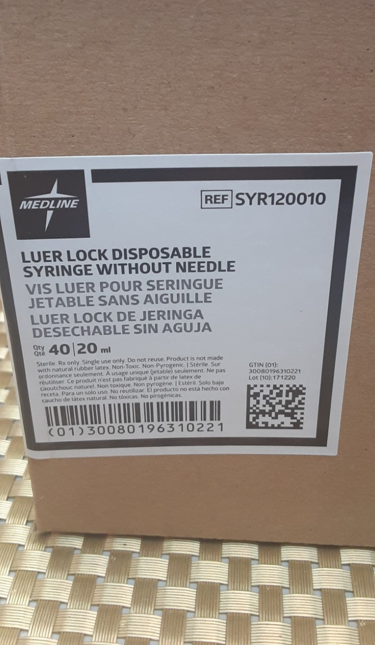Medline Luer-Lock 20ml/20cc Single Use/ Sterile/ (BOX OF 40) SYR120010