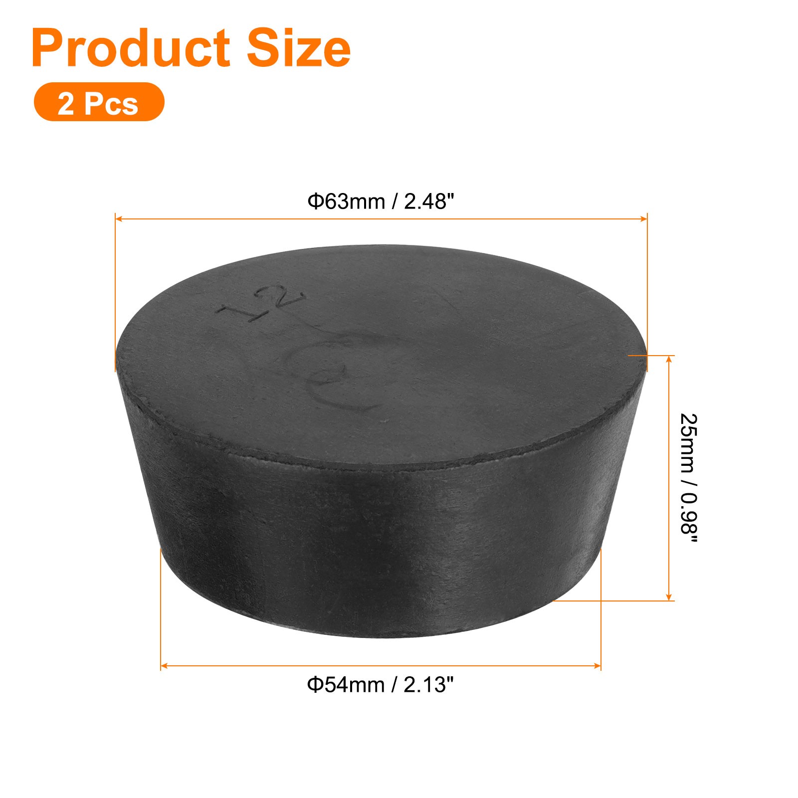 2Pcs Solid Rubber Stopper Tapered Seal Tube Stopper Plug 63x54x25mm Black