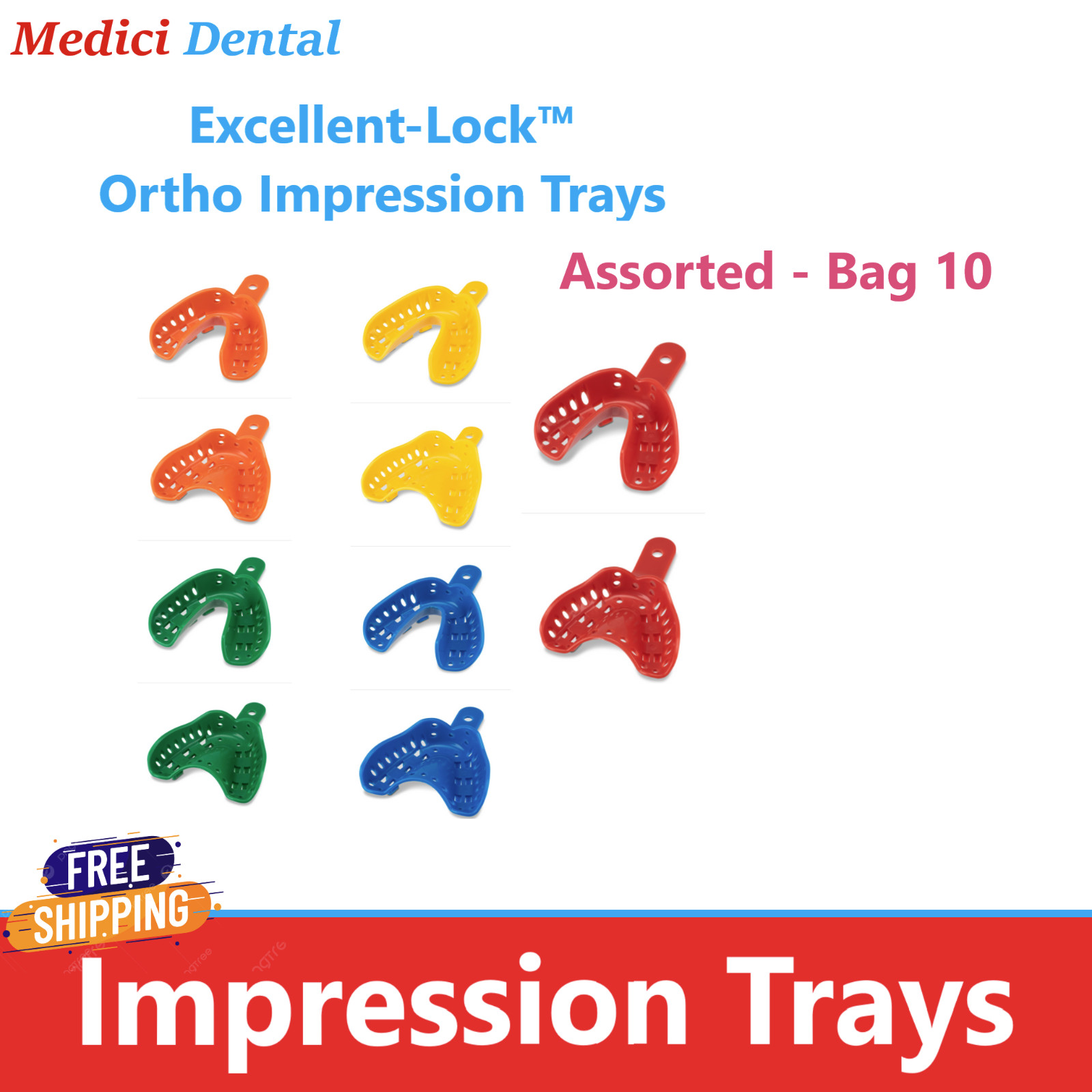 Dental AlgiLock Ortho Impression Trays Disposable Sizes Child/Pedo/ Adult 10/bg