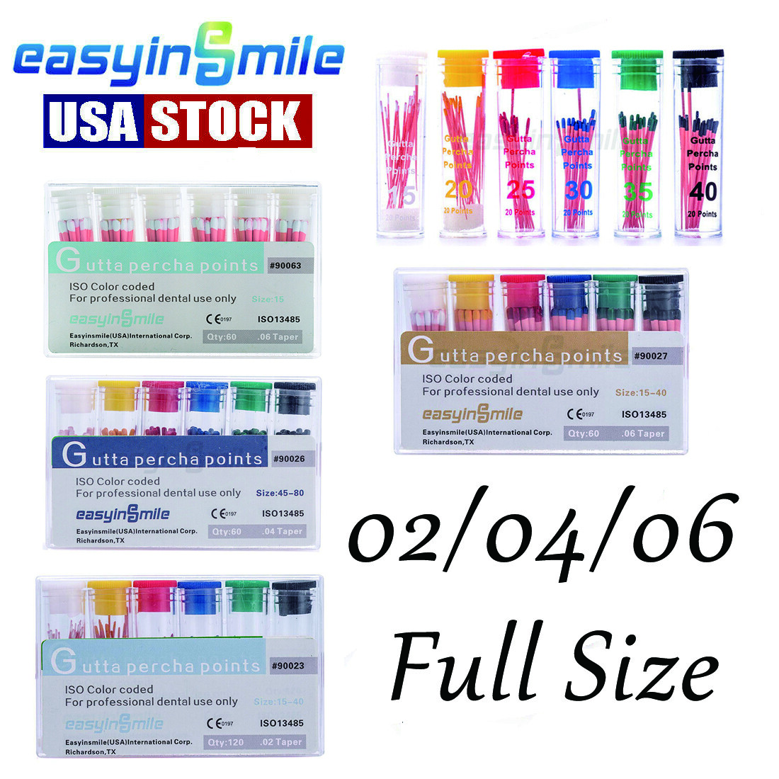 60/120pcs Dental Gutta Percha Point Endo Tip Root Canal Clean Taper 02 04 06