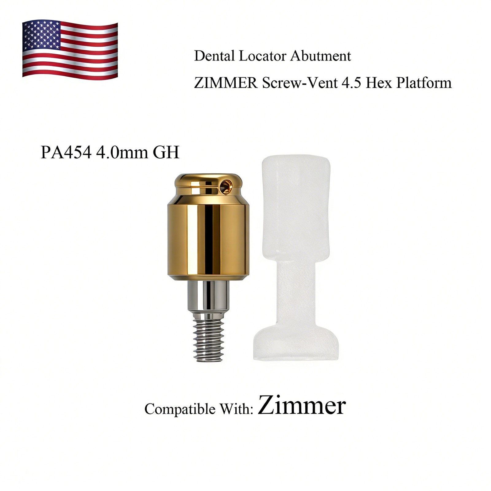 Dental Attachment Locator Abutment for Zimmer Screw-Vent 4.5 Platform 1-5.0mm H