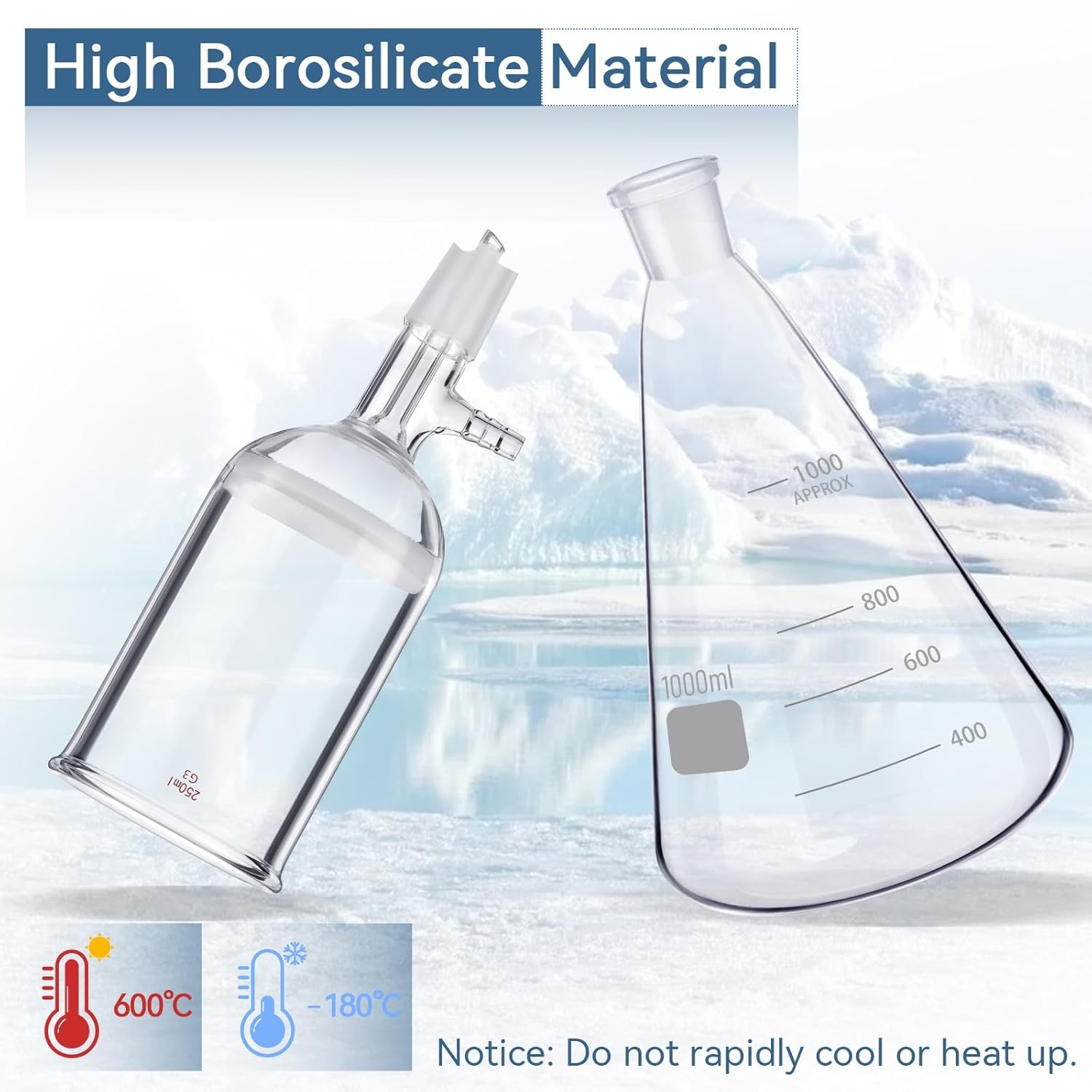 Funnel Filtering Kit, 1000ml Filter Bottle&250ml Funnel, High Borosilicate Glass