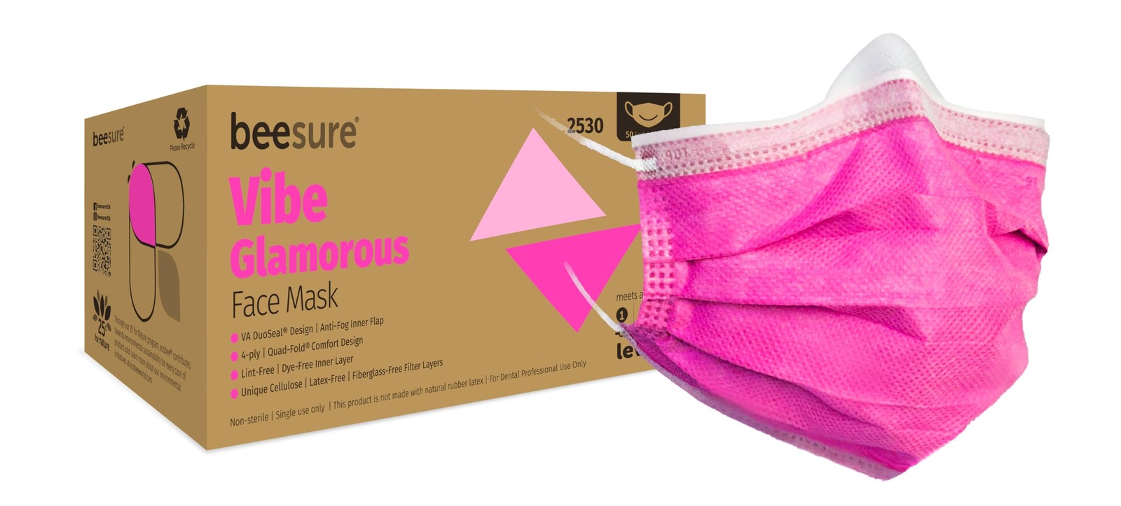 Glamorous Pink Bee Sure Vibe 4 Ply Face Masks ASTM Level 3 Latex Free 100 Pack
