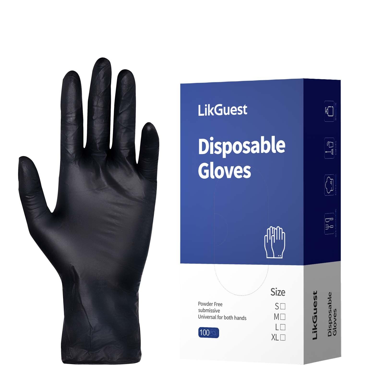 LikGuest Black Nitrile Disposable Gloves, Latex-Free, Powder-Free, 4 Mil, Che…