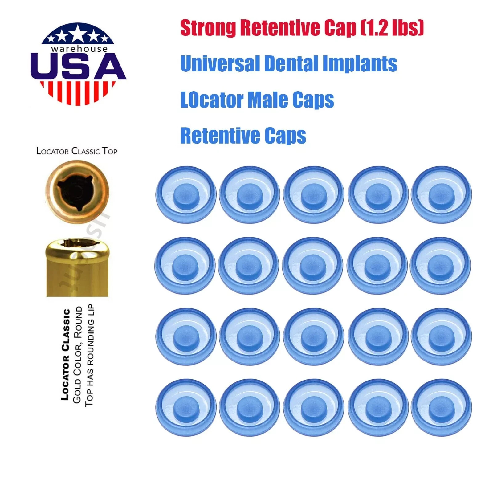 US Dental Retention Caps Lab Cap for Overdenture Locator male processing Inserts