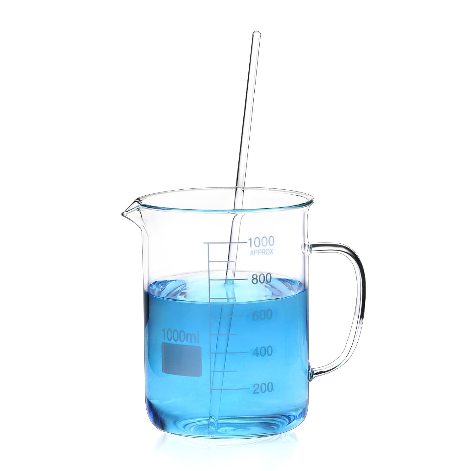 QWORK 2 Pack 1000ml Borosilicate Glass Beaker with Handle, & 10 Pcs 12″ Science