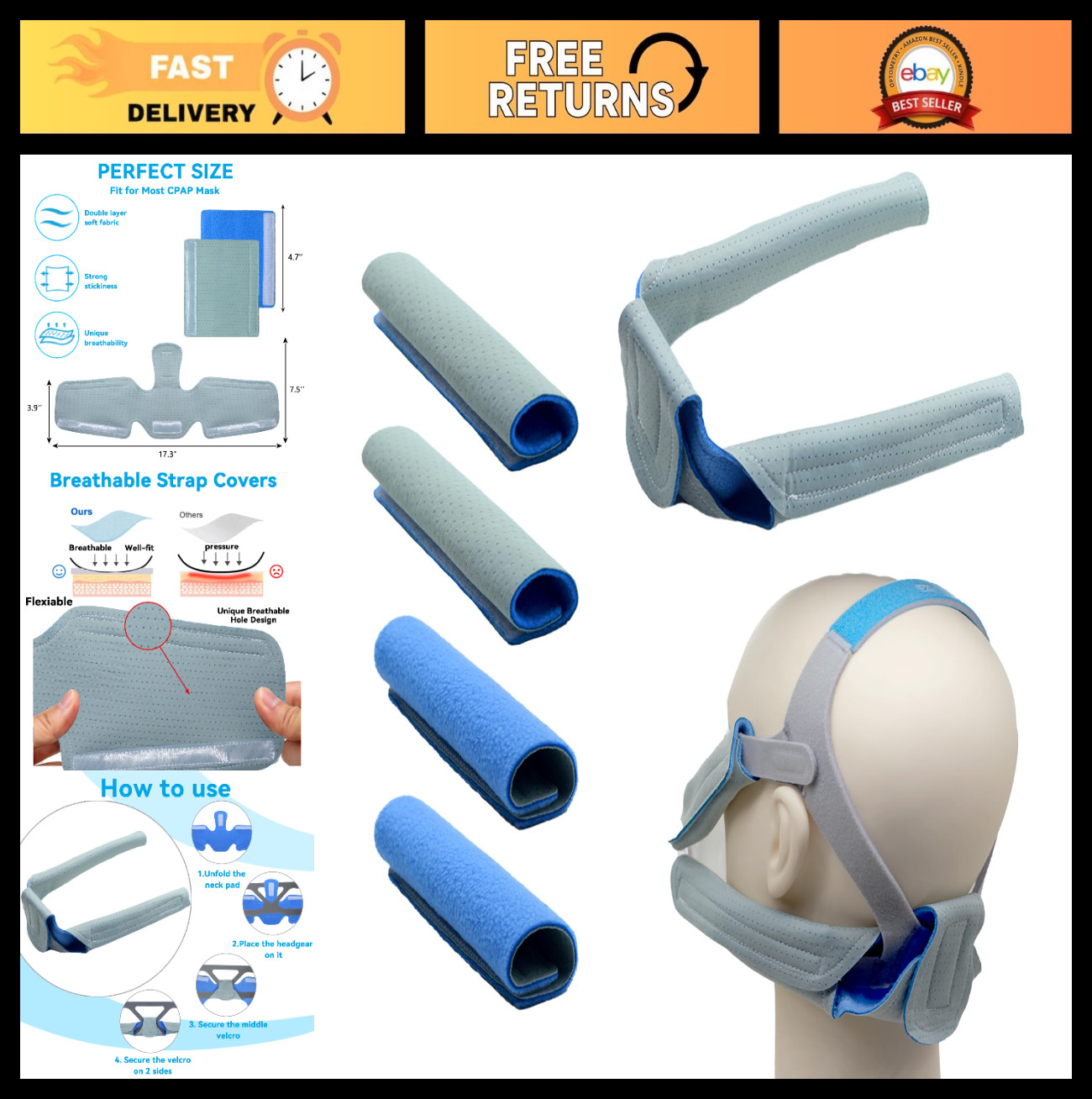 Cooling Neck Strap Pads Kit – 5 Pack Soft Fleece Comfort Covers for Face Masks