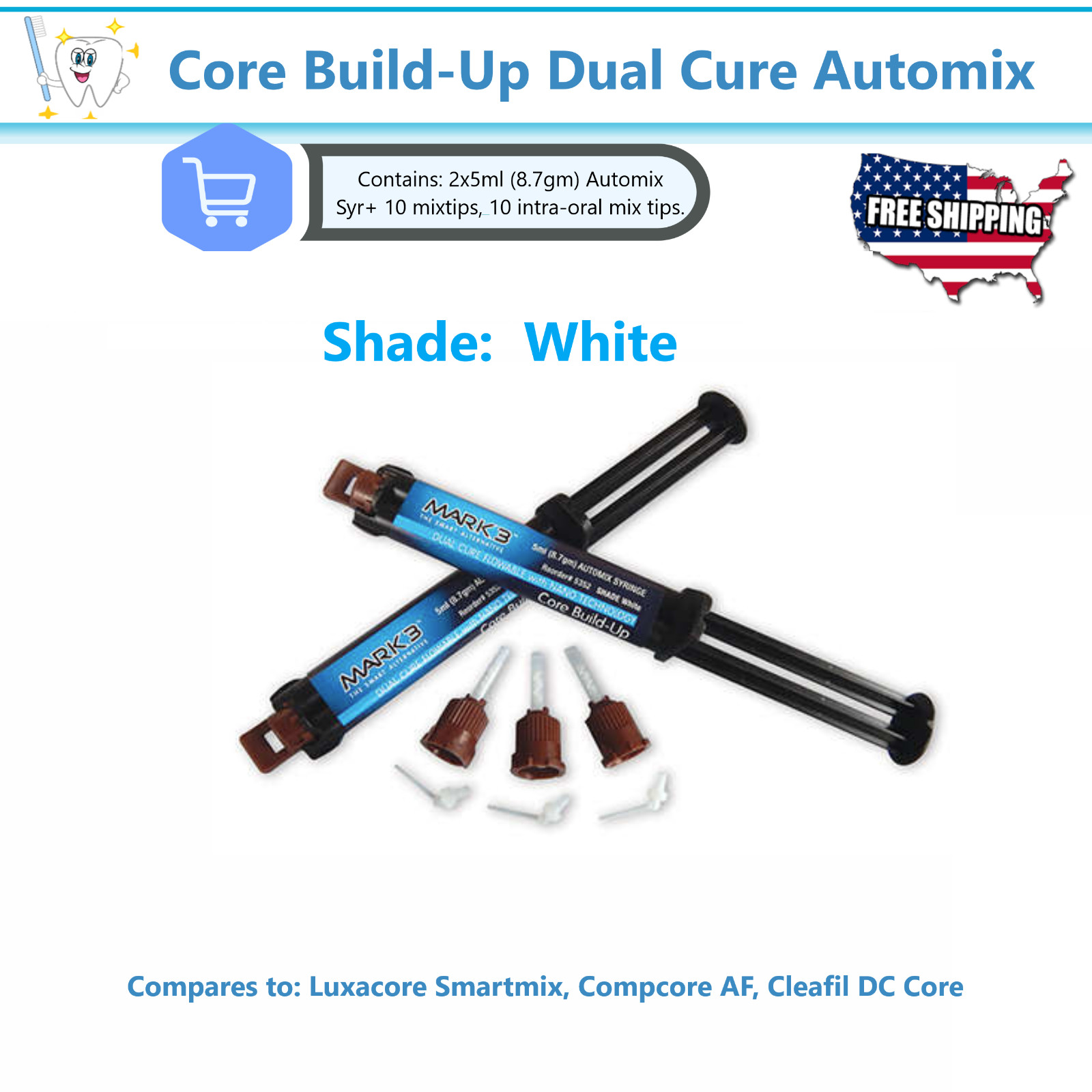 NEW Smartmix Dual-Cure Core Build Up Automix Shade – White – MARK3