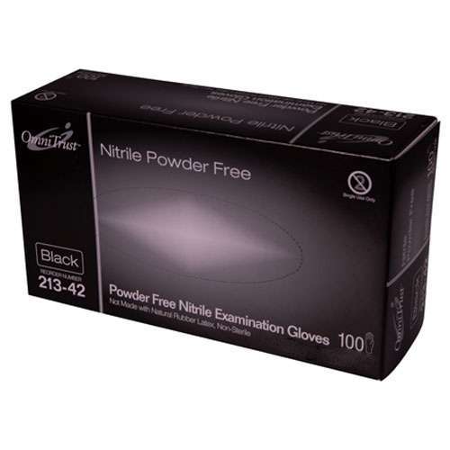 OmniTrust Nitrile Exam Gloves, Black – Small 100/bx. Powder Free