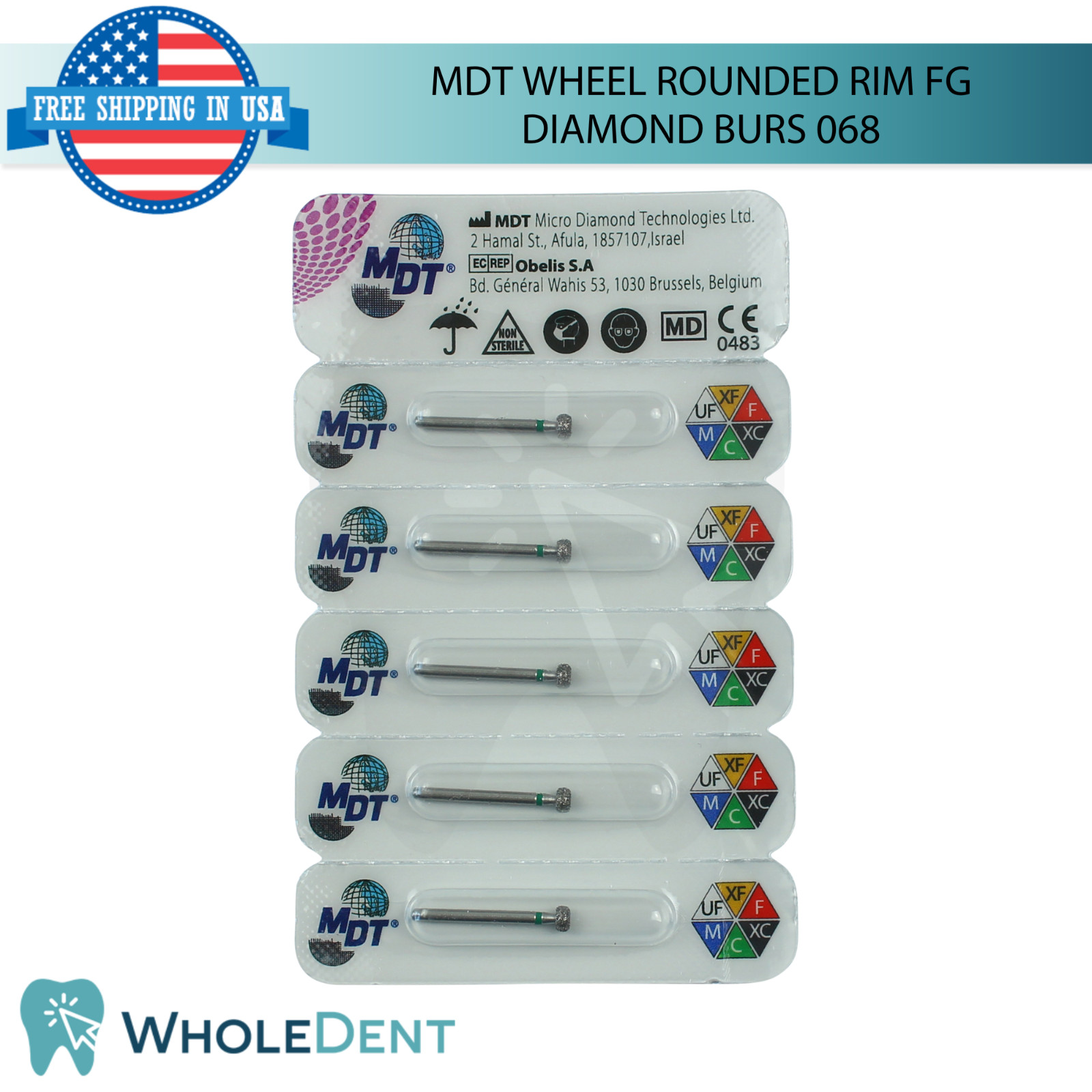 Dental MDT Wheel Rounded Rim 068 FG Diamond Burs Shaping Restorative Materials