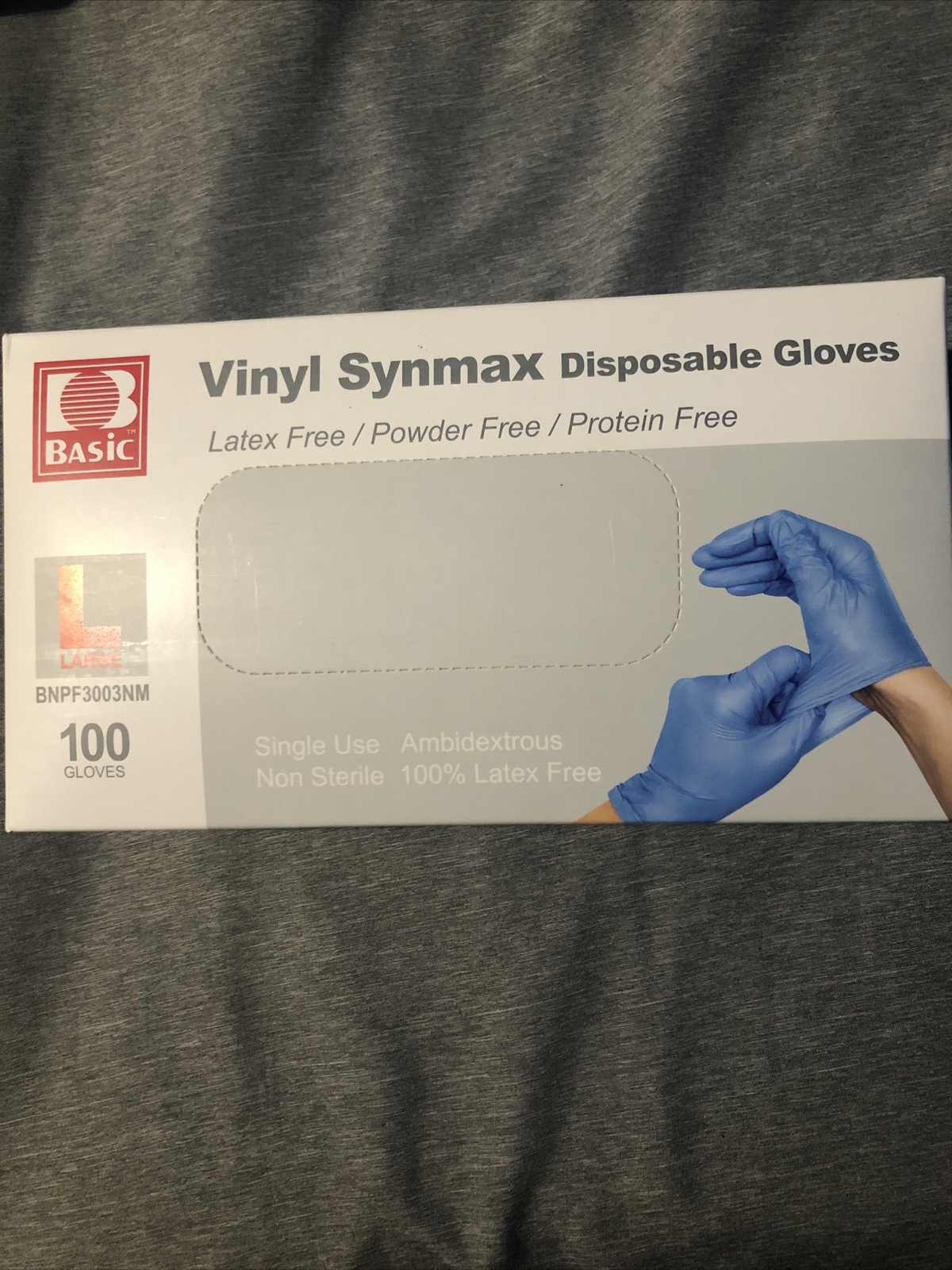 Synmax Basic Vinyl Exam Gloves, Blue, Large, Box of 100
