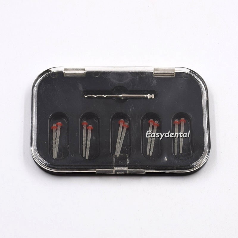 1.2mm Dental Oral Glass Screw Thread Resin Fiber Post Red Ring +1 Drill 10Pcs