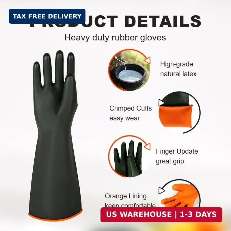 Heavy Latex Chemical Resistant Gloves – Reusable Long Rubber Dishwashing Gloves