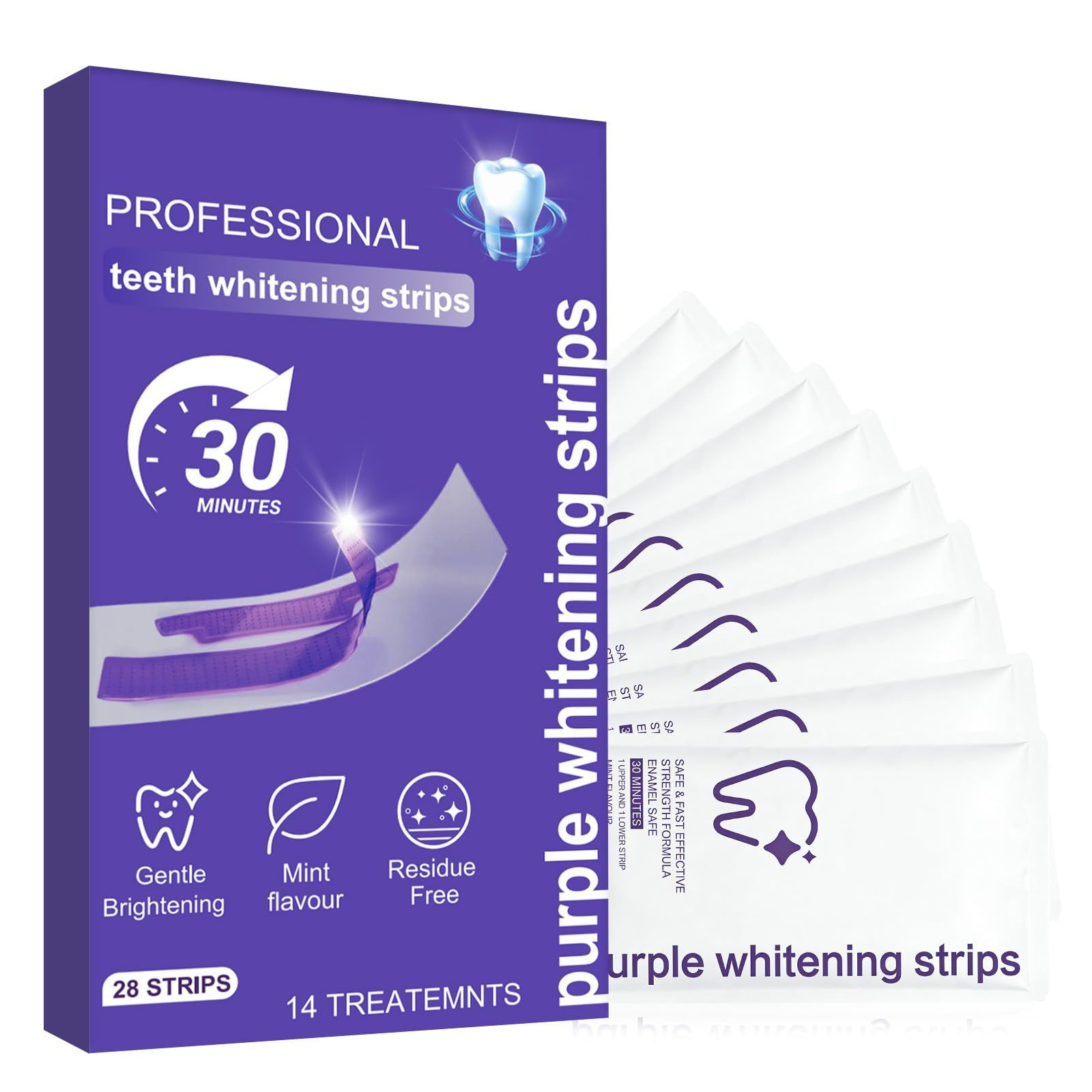 Purple Teeth Whitening Strips for Sensitive 14 Count (Pack of 1),