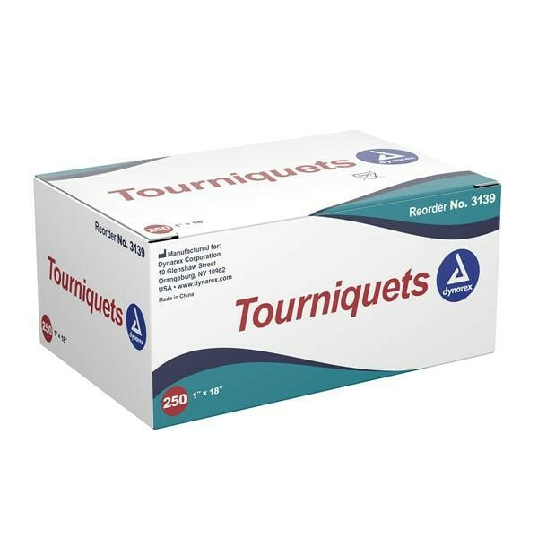 Box of Dynarex Synthetic Rubber Tourniquets Disposable 1″ x 18″ 250 Count #3139