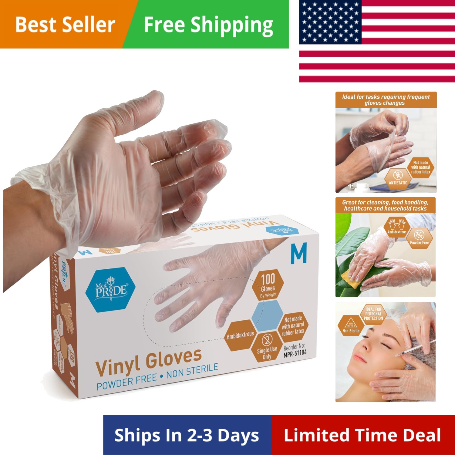Vinyl Gloves| Medium Case of 1000| 4.3 mil Thick, Powder-Free, Non-Sterile, H…