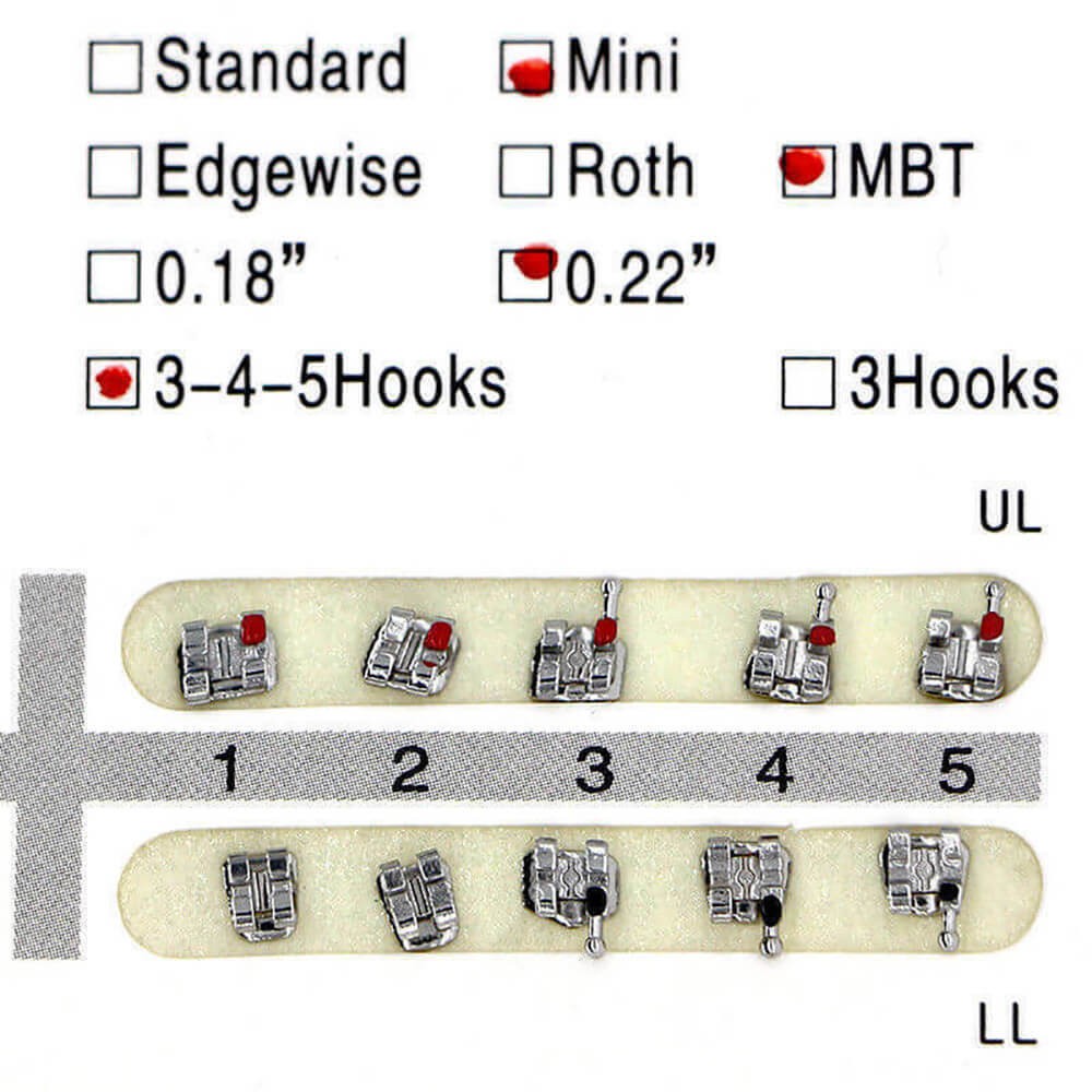 5 Packs Dental Orthodontic Metal Bracket Brace Mini MBT 022 345 Hook 20PCS/Pack