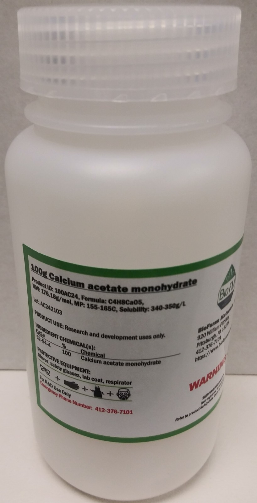 Calcium acetate monohydrate, CAS 62-54-4