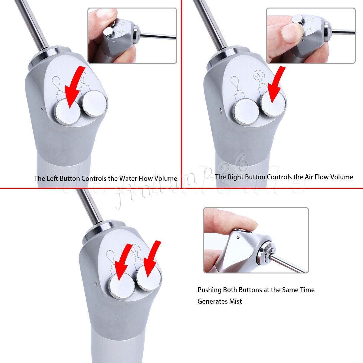 Dental Air Water Syringe Triple 3-Way Spray 2 Nozzle Tips Handpiece Autoclavable